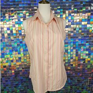 Eddie‎ Bauer Womens Sleeveless Striped Button Down Shirt
